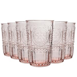 bormioli rocco romantic set of 6 tumbler glasses, 11.5 oz. colored crystal glass, cotton candy pink, made in italy.