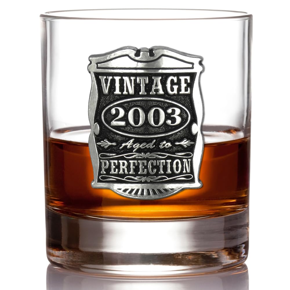 English Pewter Company Vintage Years 2003 21st Birthday Old Fashioned Whisky Rocks Glass Tumbler - Unique Gift Idea For Men [VIN006]