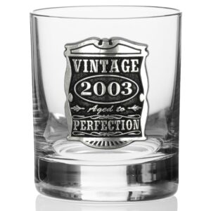 English Pewter Company Vintage Years 2003 21st Birthday Old Fashioned Whisky Rocks Glass Tumbler - Unique Gift Idea For Men [VIN006]