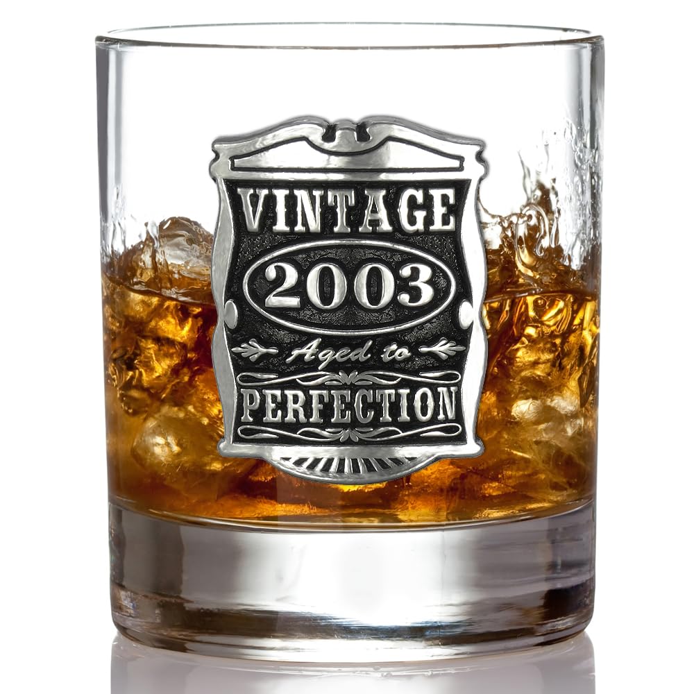 English Pewter Company Vintage Years 2003 21st Birthday Old Fashioned Whisky Rocks Glass Tumbler - Unique Gift Idea For Men [VIN006]