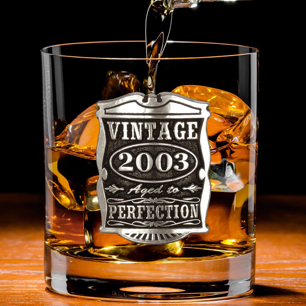 English Pewter Company Vintage Years 2003 21st Birthday Old Fashioned Whisky Rocks Glass Tumbler - Unique Gift Idea For Men [VIN006]