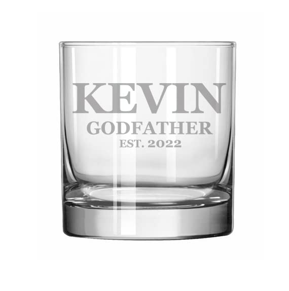 Custom Engraved Glass Personalized Godfather Est New (11 oz Rocks Whiskey)