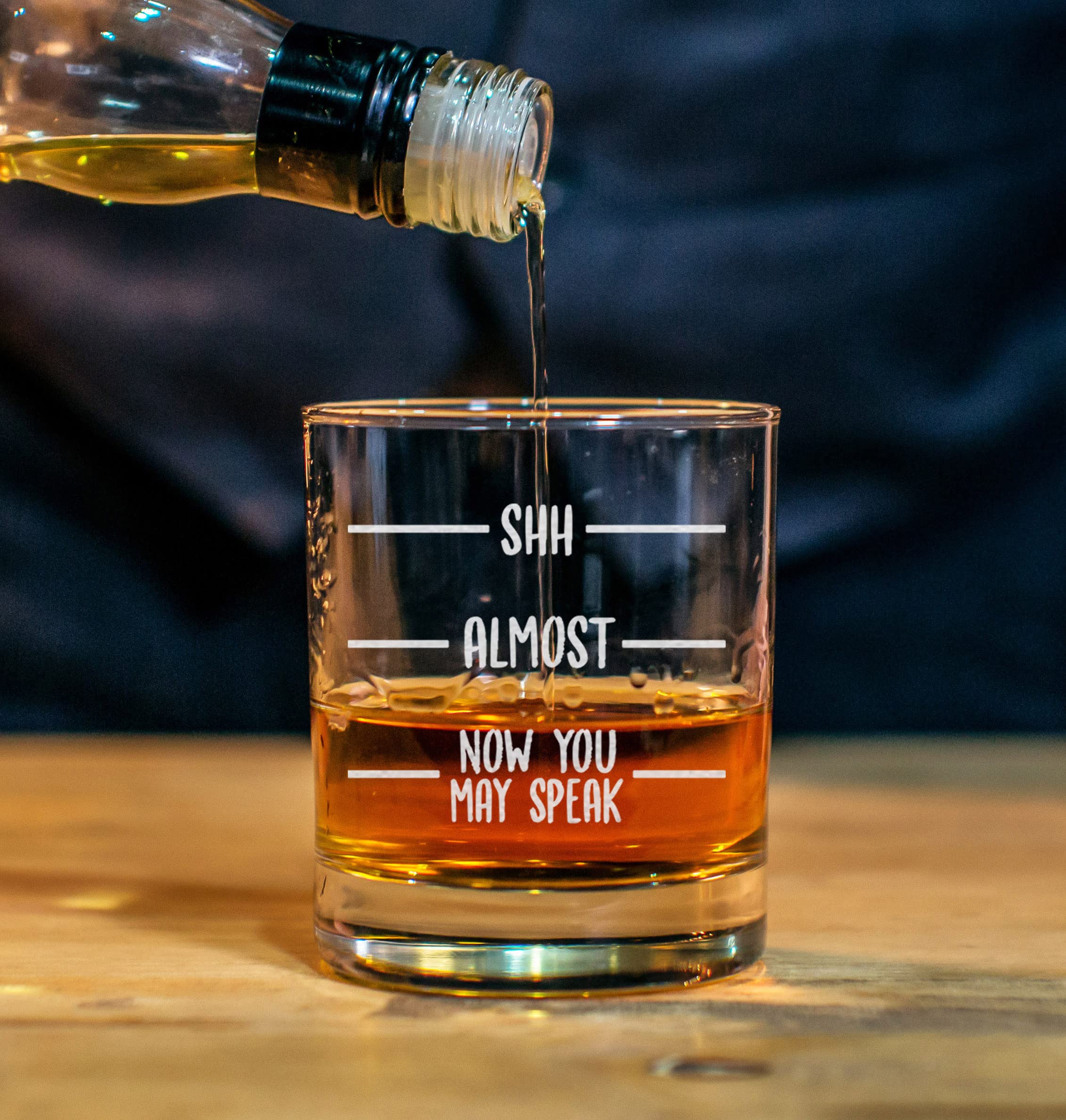 CARVELITA Shh Almost Now You May Speak Whiskey Glass - 11oz Old Fashioned Rocks Glass, Cool Novelty Birthday Gift for Men, Friends, Husband, Boyfriend, Dad, Coworkers or Boss