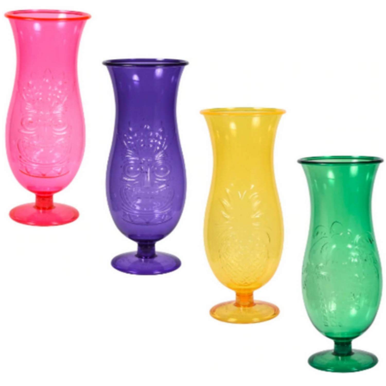 TopNotch Outlet Hurricane Glasses - Plastic Luau Tumblers (4 Pc) Tropical Summer Party Ready - Tall Frozen Cocktail Cups - Break Resistant