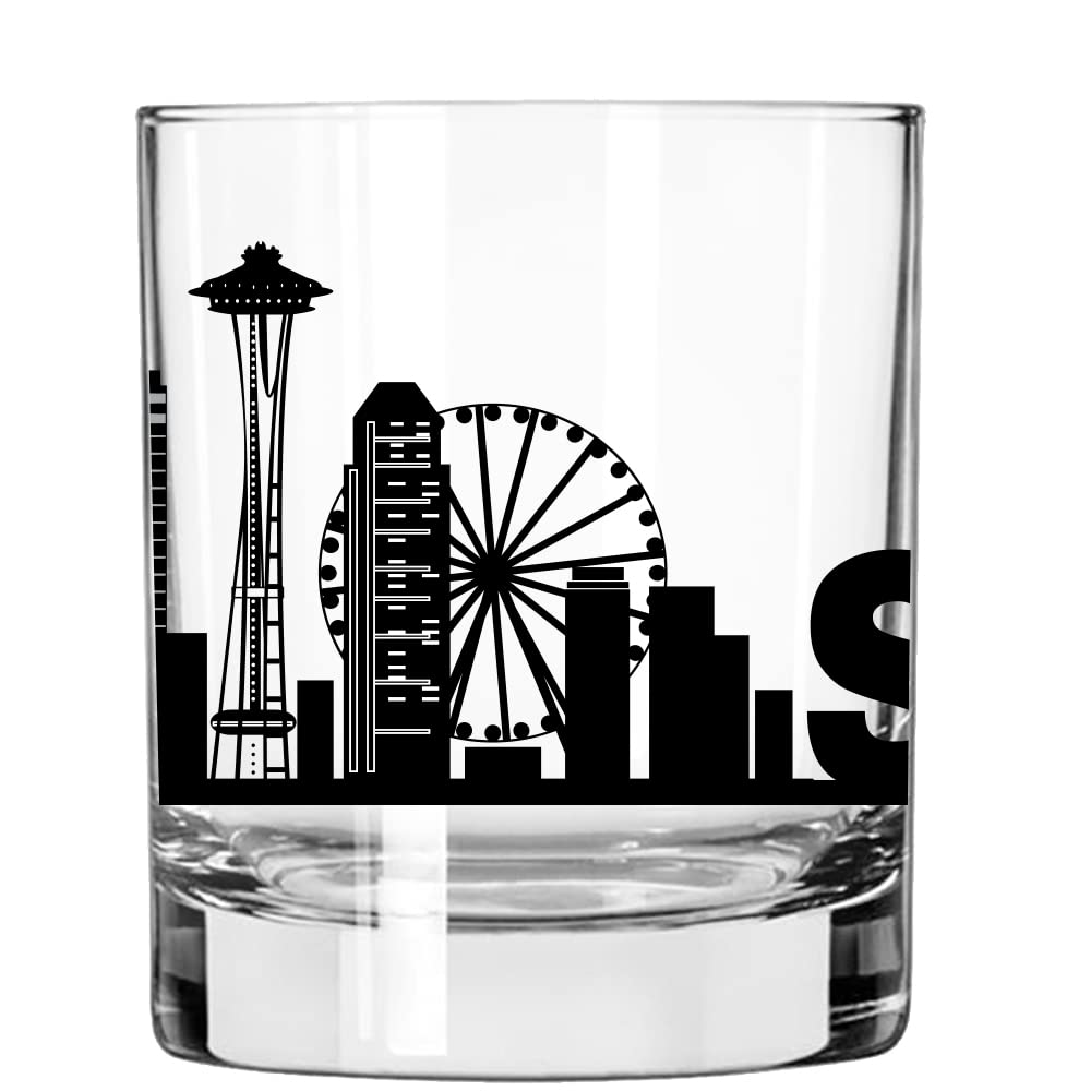 Toasted Tales - Seattle Skyline Cityscapes Whiskey Glass | Gift for Seattle City People | Old Fashioned Rocks Urban City Glasses | Seattle City Lovers Gift | American City Drinkwares Glasses (11 oz)