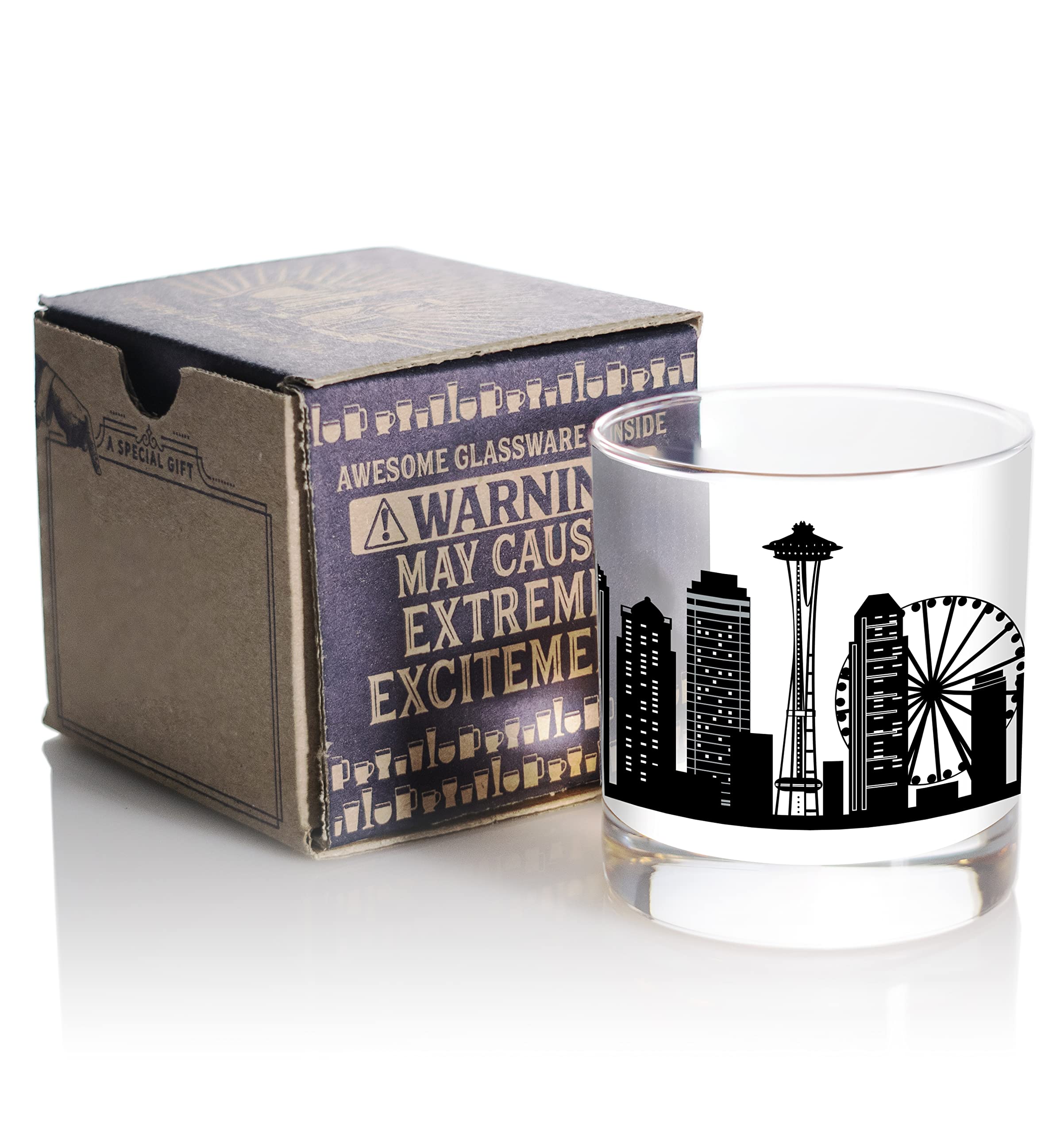 Toasted Tales - Seattle Skyline Cityscapes Whiskey Glass | Gift for Seattle City People | Old Fashioned Rocks Urban City Glasses | Seattle City Lovers Gift | American City Drinkwares Glasses (11 oz)