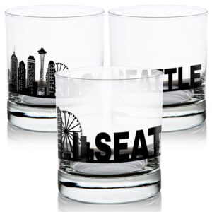 Toasted Tales - Seattle Skyline Cityscapes Whiskey Glass | Gift for Seattle City People | Old Fashioned Rocks Urban City Glasses | Seattle City Lovers Gift | American City Drinkwares Glasses (11 oz)