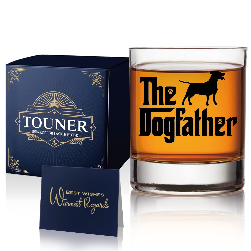 TOUNER Labrador Retriever Themed Whiskey Glasses, The DogFather Whiskey Glass, Dog Lover Gifts For Him, Dog Dad Gifts For Men, Fathers Day Birthday Gifts from Dog Dad, Unique Gift For Dog Lovers