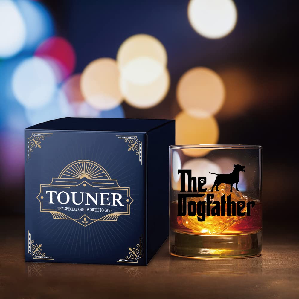 TOUNER Labrador Retriever Themed Whiskey Glasses, The DogFather Whiskey Glass, Dog Lover Gifts For Him, Dog Dad Gifts For Men, Fathers Day Birthday Gifts from Dog Dad, Unique Gift For Dog Lovers