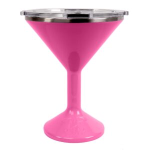 orca chasertini insulated martini style sipping cup with lid - stainless steel for outdoor, picnic, poolside, beach or patio party - pink