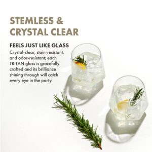 GRANDTIES 12oz Diamond Unbreakable TRITAN Cup set of 4, Plastic Drinking Glasses, BPA-free Stemless Wine Glass, Dishwasher Safe Tumbler, Made in Taiwan- Whisky, Cocktail, Pool, Highball, Party