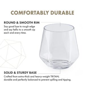 GRANDTIES 12oz Diamond Unbreakable TRITAN Cup set of 4, Plastic Drinking Glasses, BPA-free Stemless Wine Glass, Dishwasher Safe Tumbler, Made in Taiwan- Whisky, Cocktail, Pool, Highball, Party