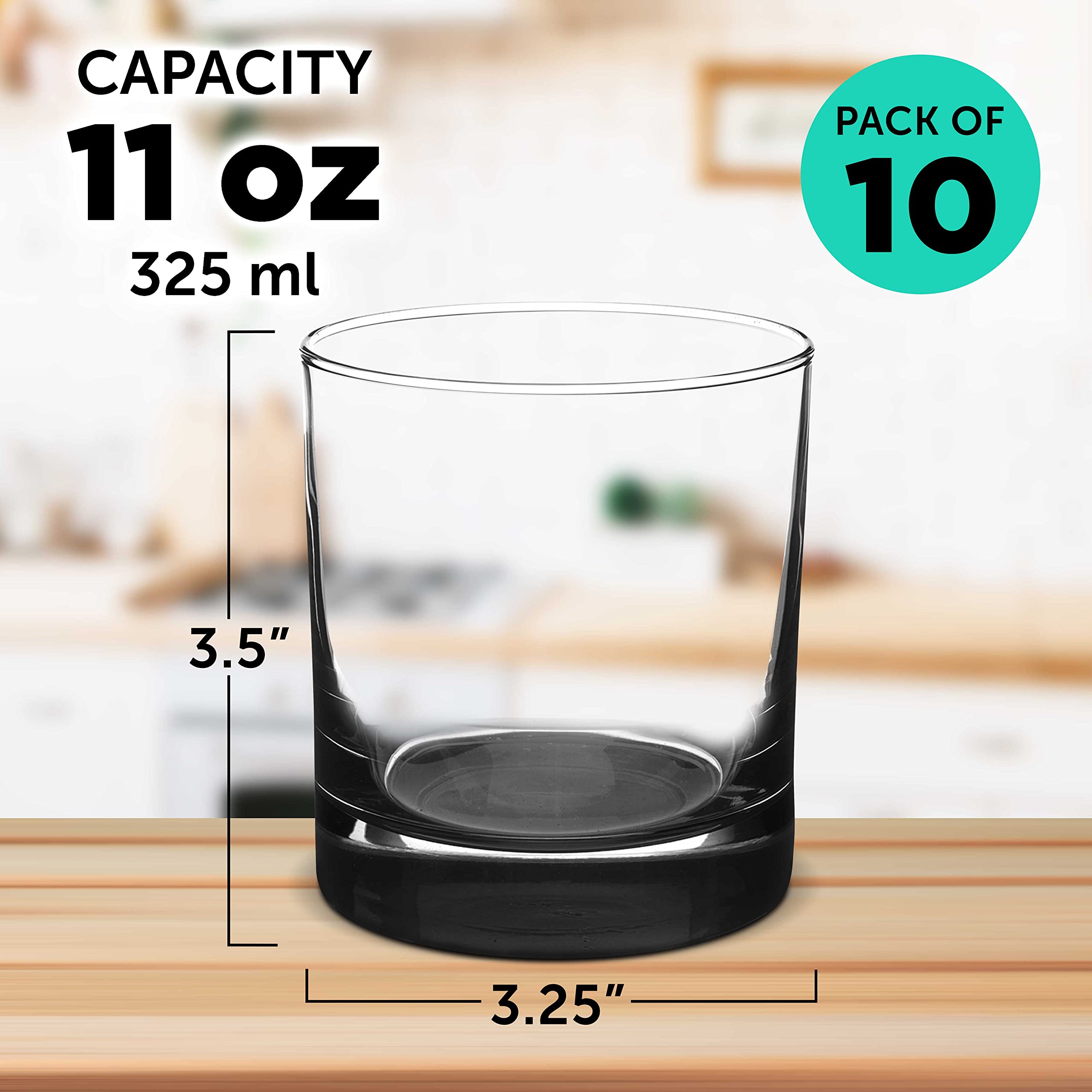 Whiskey Glasses by Libbey 10 oz. Set of 10, Bulk Pack - Heavy Base Old Fashioned Glass, Perfect for Scotch, Bourbon, Whiskey, Cocktail - Black