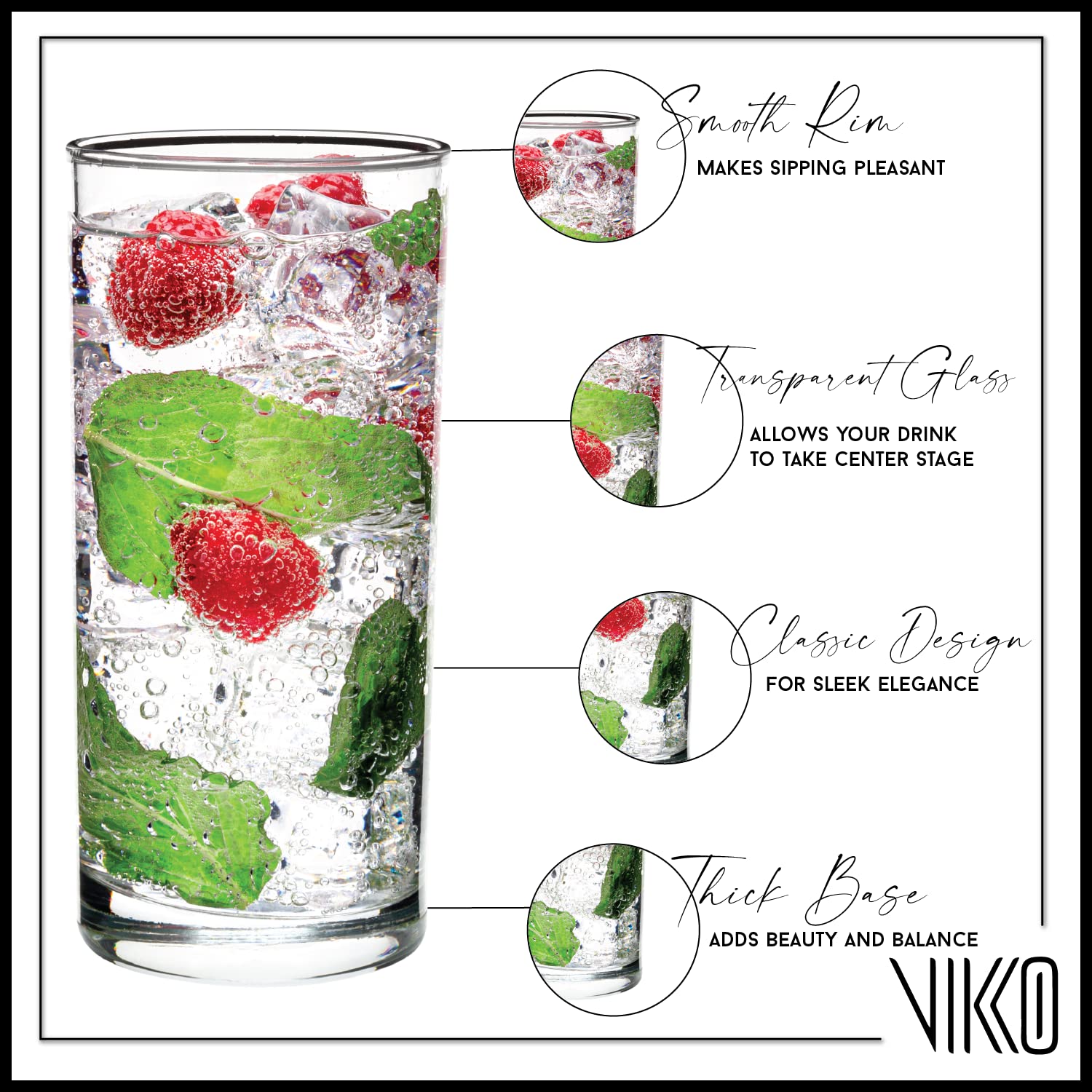 Vikko Water Glasses, Set of 12 Drinking Glasses, Thick and Durable Tumbler, 10 Ounce Tall Kitchen Glasses, Dishwasher Safe Highball Glass Tumbler, Heavy Duty Cups