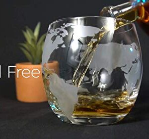 Bezrat Whiskey Glasses Set of 2, Old Fashioned Etched Globe Whiskey Tumblers - 10 oz Glassware for Scotch, Whiskey, Liquor and Cocktails