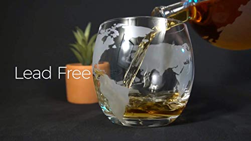 Bezrat Whiskey Glasses Set of 2, Old Fashioned Etched Globe Whiskey Tumblers - 10 oz Glassware for Scotch, Whiskey, Liquor and Cocktails