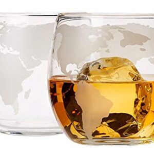 Bezrat Whiskey Glasses Set of 2, Old Fashioned Etched Globe Whiskey Tumblers - 10 oz Glassware for Scotch, Whiskey, Liquor and Cocktails