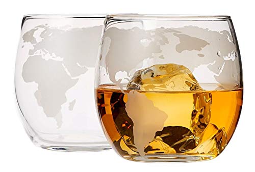 Bezrat Whiskey Glasses Set of 2, Old Fashioned Etched Globe Whiskey Tumblers - 10 oz Glassware for Scotch, Whiskey, Liquor and Cocktails