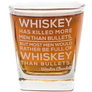 podzly premium whiskey cocktail glass with winston churchill quote - unique bourbon glasses for men - ideal present for dads and grandfathers - thick bottom double old-fashioned - 10 oz
