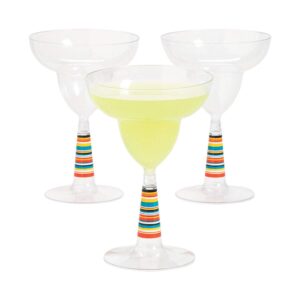 fun express set of 12 pieces serape plastic margarita glasses, each holds 8 oz, bpa free plastic, cinco de mayo and fiesta party supplies, clear