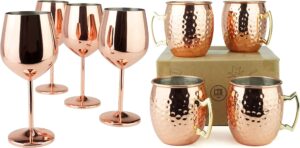 pg bundle #1 - moscow mule mugs (4pc) and copper stainless steel wine glass (4pc)