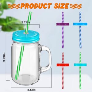 Set of 12 Mason Jars with Handle 16 oz Mason Jar Mugs with Handles Lids and Straws Mason Jar Cups Mason Jar Drinking Glasses with Colored Metal Lids and Plastic Straws for Kids Adults Party Daily Use