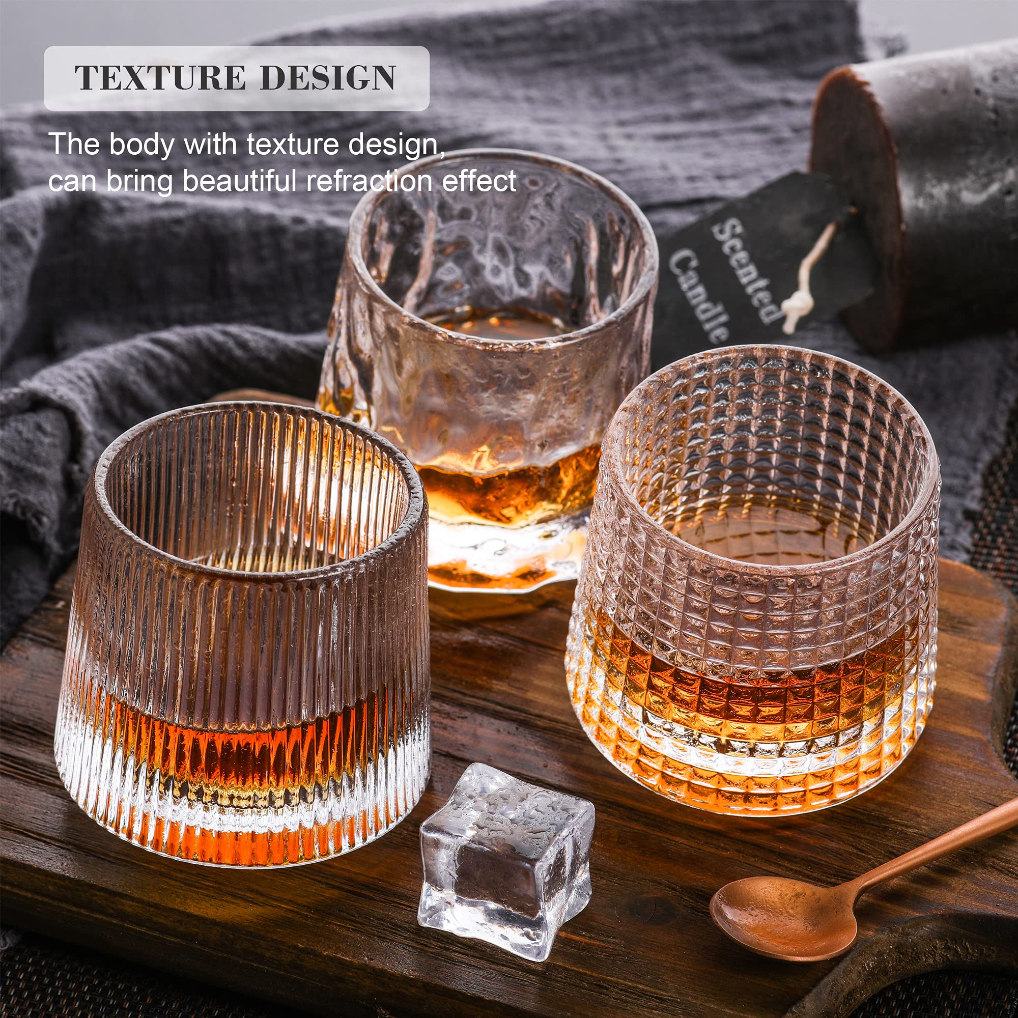 Generic, Whiskey Glasses-Premium 5 OZ Scotch Glasses Set of 3 Old Fashioned Spherical Bottom Rotatable Crystal Cocktail Glass Bourbon Glasses Rum Glasses Bar Whiskey Glasses, Clear