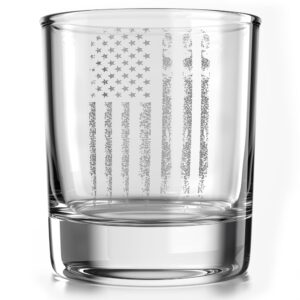 distressed american flag - old fashioned whiskey rocks bourbon glass - 10 oz capacity