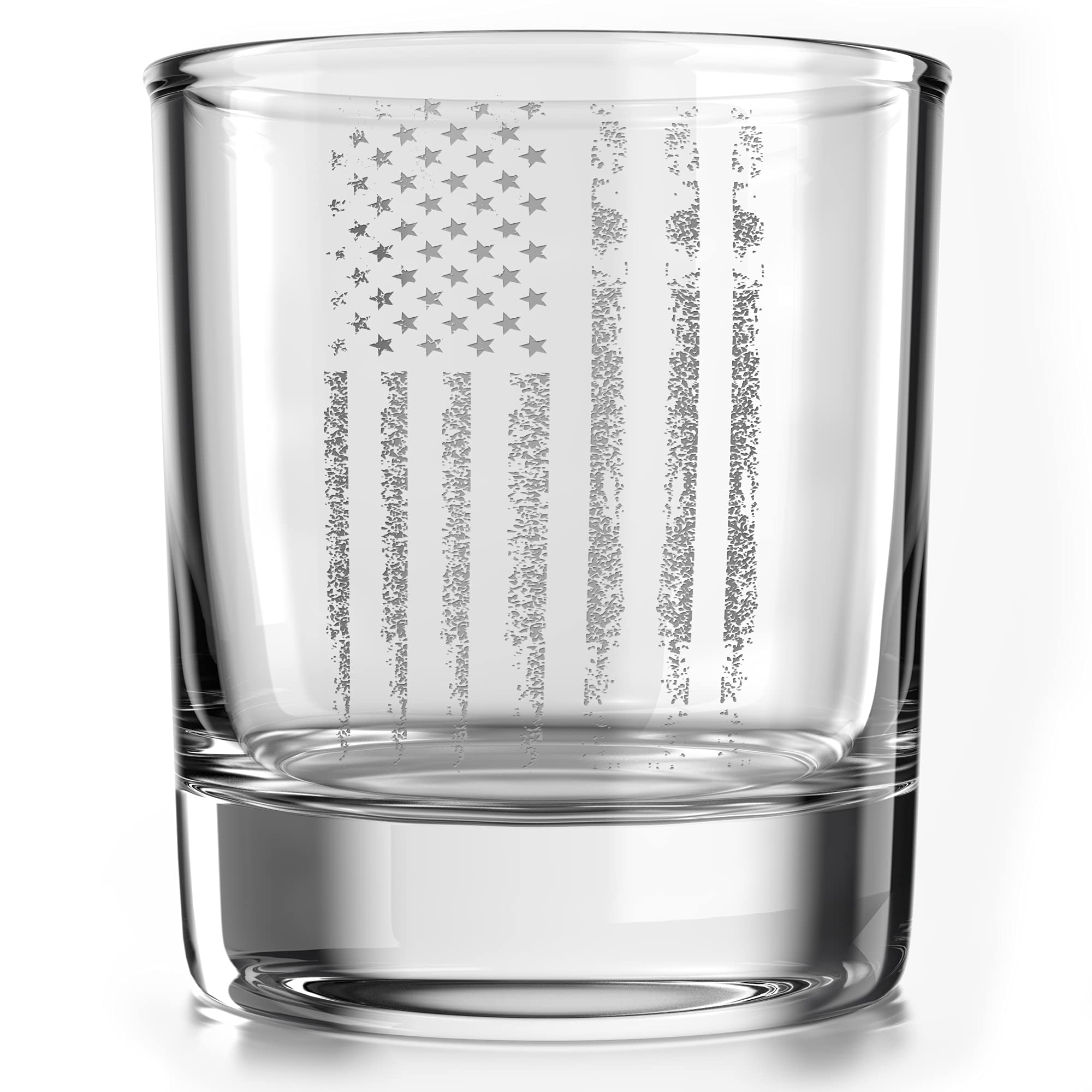 Distressed American Flag - Old Fashioned Whiskey Rocks Bourbon Glass - 10 oz capacity