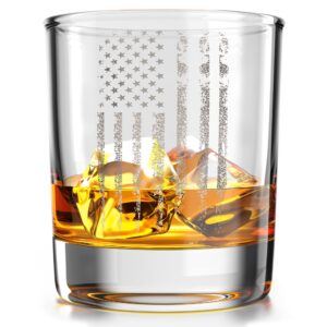 Distressed American Flag - Old Fashioned Whiskey Rocks Bourbon Glass - 10 oz capacity