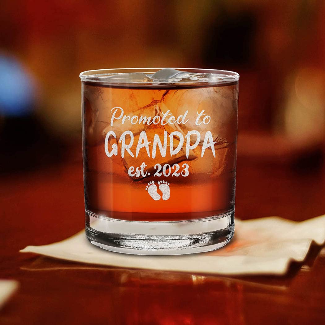 shop4ever® Promoted To Grandpa Est 2023 Engraved Whiskey Glass Gift for First Time Grandpa, New Granddad, Grandpa to Be