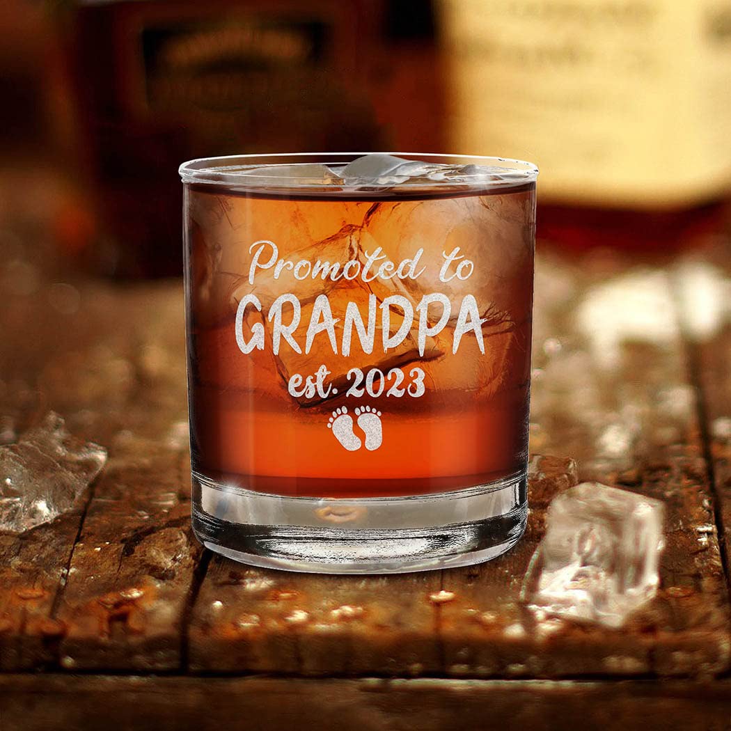 shop4ever® Promoted To Grandpa Est 2023 Engraved Whiskey Glass Gift for First Time Grandpa, New Granddad, Grandpa to Be