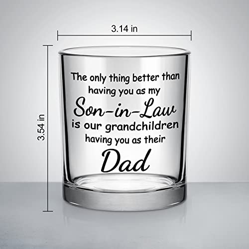 Modwnfy Son in Law Gifts from Father in Law Mother in Law, Father’s Day Gift for Son in Law, Son in Law Whiskey Glass, Funny Old Fashioned Glass for Son in Law New Dad Father to Be, 10 Oz