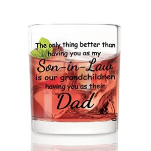 modwnfy son in law gifts from father in law mother in law, father’s day gift for son in law, son in law whiskey glass, funny old fashioned glass for son in law new dad father to be, 10 oz