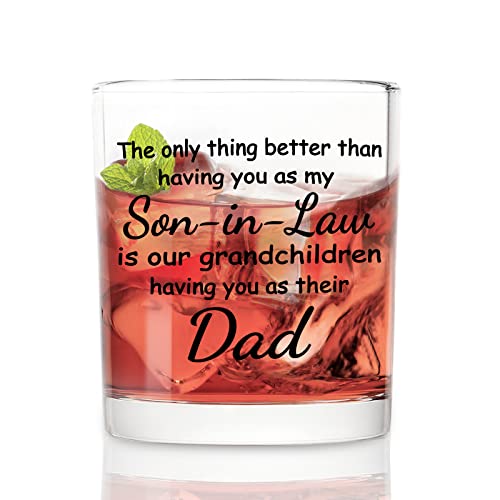 Modwnfy Son in Law Gifts from Father in Law Mother in Law, Father’s Day Gift for Son in Law, Son in Law Whiskey Glass, Funny Old Fashioned Glass for Son in Law New Dad Father to Be, 10 Oz