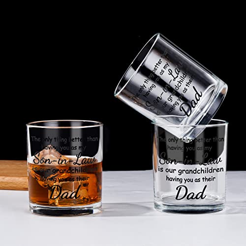 Modwnfy Son in Law Gifts from Father in Law Mother in Law, Father’s Day Gift for Son in Law, Son in Law Whiskey Glass, Funny Old Fashioned Glass for Son in Law New Dad Father to Be, 10 Oz