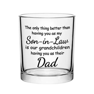 Modwnfy Son in Law Gifts from Father in Law Mother in Law, Father’s Day Gift for Son in Law, Son in Law Whiskey Glass, Funny Old Fashioned Glass for Son in Law New Dad Father to Be, 10 Oz