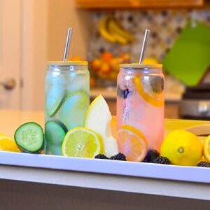 H&T Designs 4 Pack Iridescent Mason Jar Cups Drinking Glasses with Bamboo Lids Stainless Steel Straws