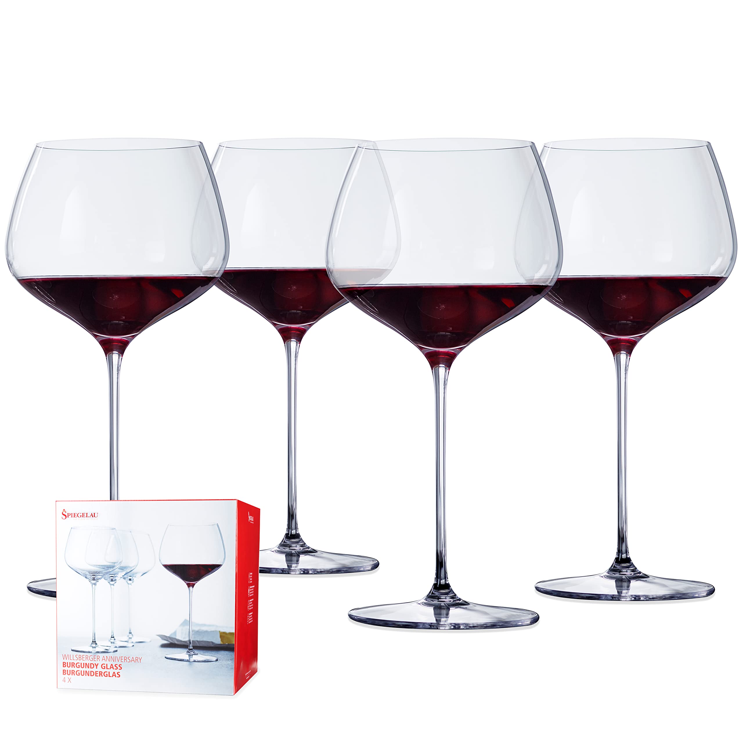 Spiegelau Willsberger Burgundy Wine Glasses, Set of 4, European-Made Lead-Free Crystal, Classic Stemmed, Dishwasher Safe, Professional Quality Red Wine Glass Gift Set, 25.6 oz