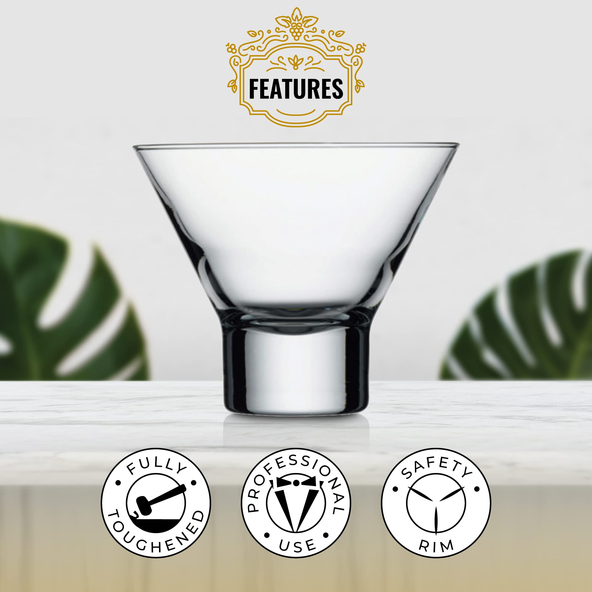 HISTORY COMPANY The Alfred Hitchcock Genuine Original “Tippi” Stemless Martini Cocktail Glass, 4-Piece Set (Gift Box Collection)
