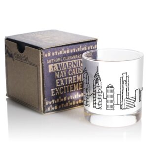 Toasted Tales Philadelphia Skyline Whiskey Glass | Philadelphia Glass Scribble Cities | 11 oz. Old Fashioned Rocks Glass Urban City Design For Philadelphia Lovers | American City Collection