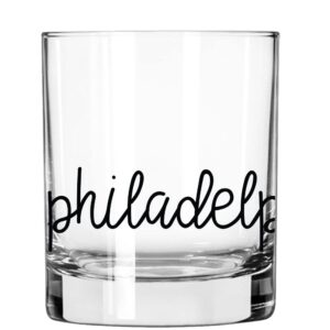 Toasted Tales Philadelphia Skyline Whiskey Glass | Philadelphia Glass Scribble Cities | 11 oz. Old Fashioned Rocks Glass Urban City Design For Philadelphia Lovers | American City Collection