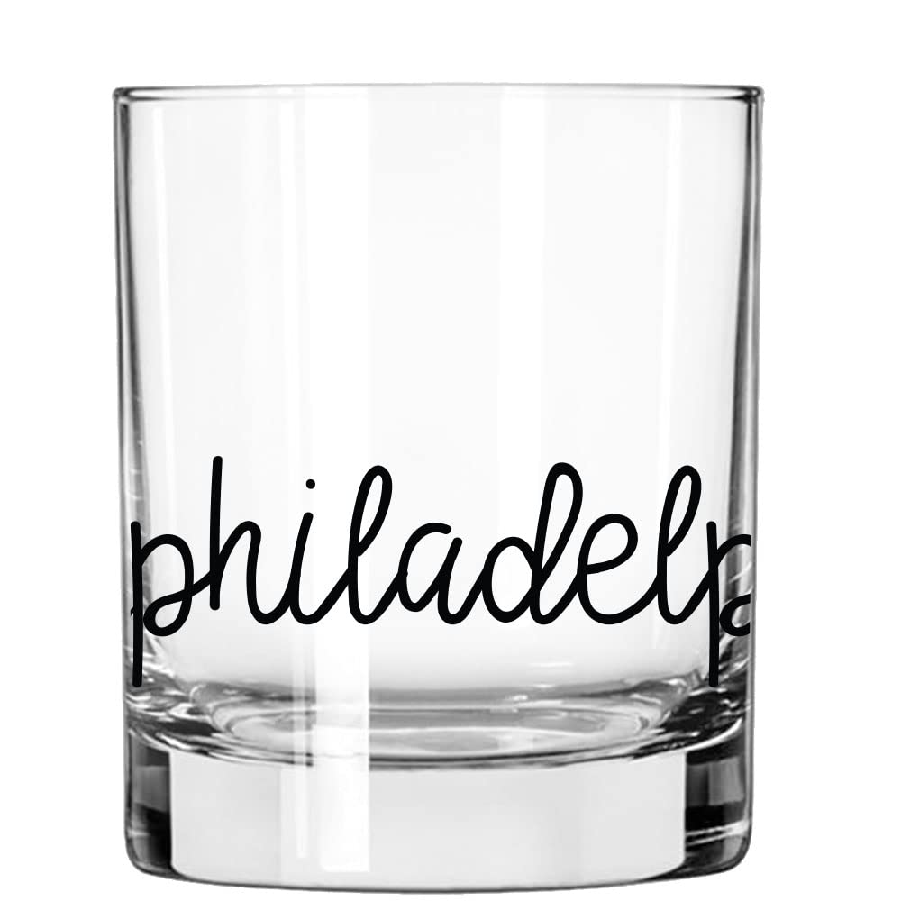 Toasted Tales Philadelphia Skyline Whiskey Glass | Philadelphia Glass Scribble Cities | 11 oz. Old Fashioned Rocks Glass Urban City Design For Philadelphia Lovers | American City Collection