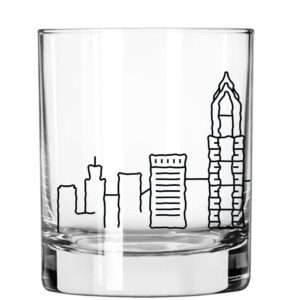 Toasted Tales Philadelphia Skyline Whiskey Glass | Philadelphia Glass Scribble Cities | 11 oz. Old Fashioned Rocks Glass Urban City Design For Philadelphia Lovers | American City Collection