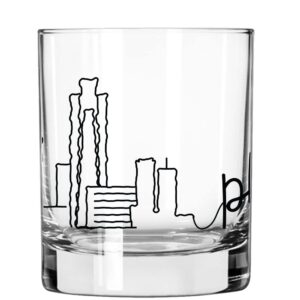 Toasted Tales Philadelphia Skyline Whiskey Glass | Philadelphia Glass Scribble Cities | 11 oz. Old Fashioned Rocks Glass Urban City Design For Philadelphia Lovers | American City Collection