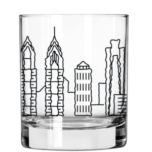 Toasted Tales Philadelphia Skyline Whiskey Glass | Philadelphia Glass Scribble Cities | 11 oz. Old Fashioned Rocks Glass Urban City Design For Philadelphia Lovers | American City Collection