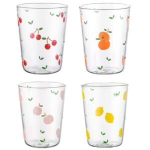 hemoton 4pcs glass coffee cups drinking glasses glass mugs with fruit pattern for drinks water juice beer cocktail(random pattern)