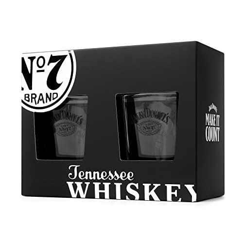 Jack Daniels Official - Jack Daniels Whiskey Glasses, Set of 2 Licensed Jack Daniel's Old No 7 Branded Glass Whiskey Tumbler 330 ml - 11oz Premium Whisky Glass Set - Jack Daniels Gifts for Men, Women