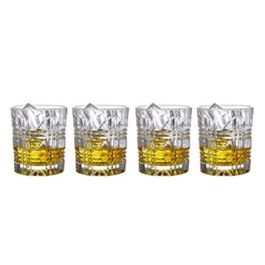 Elle Decor Toulouse Old Fashion Whiskey Glasses, Set of 4, Drinking Glassware for Water, Juice, Iced Tea, Beer, Wine, Liquor Brandy, Bourbon and Beverage Gift, 11oz, Clear