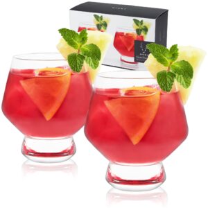 viski raye footed crystal punch cups set of 2 - premium crystal clear glass, stemless heavy base punch cocktail glass gift set, 8 oz